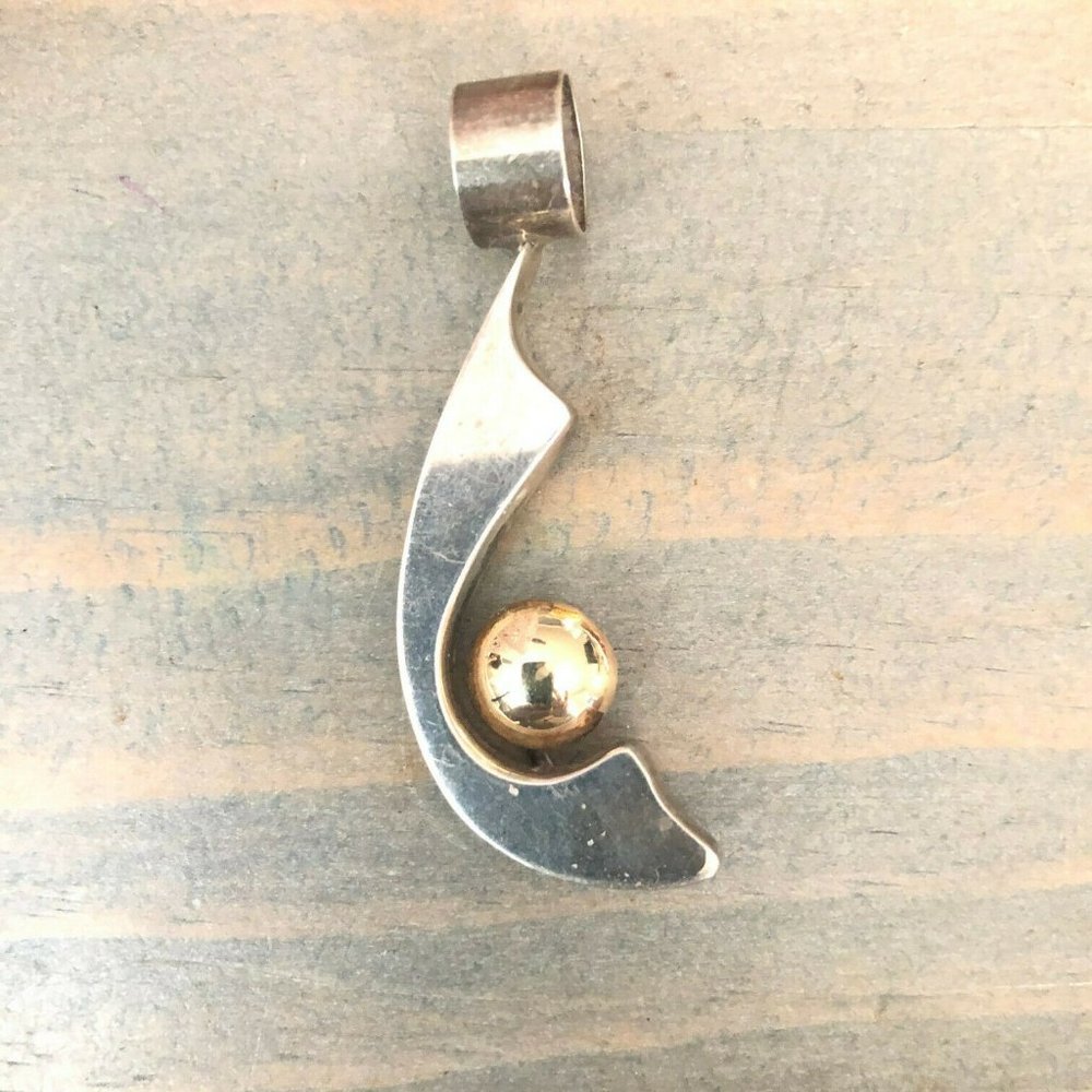 Vintage Sterling 14k Gold Modernist Pendant